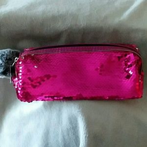 Pink sequined make-up bag